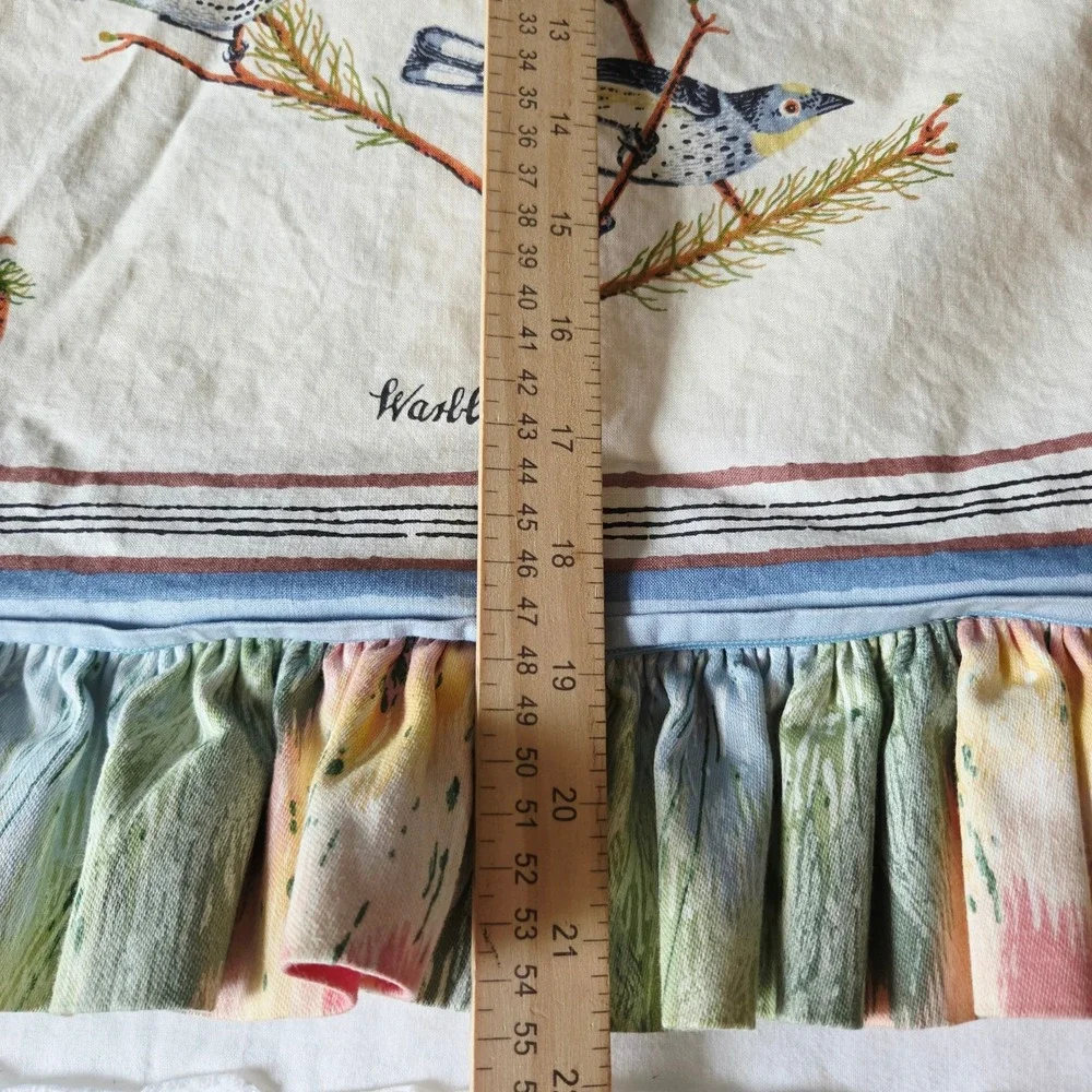 Handmade Warblers Bird Pillow Sham 22x22 Ruffle Cottagecore Nature Print Zipper